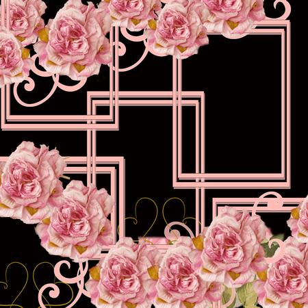 Pink Roses Black Ground Scrapbook Paper
