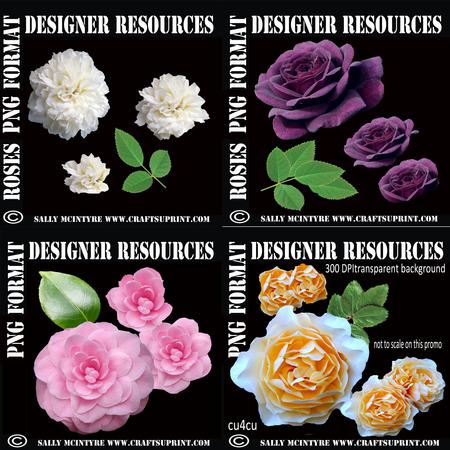 4 Different Cut Out Layered Flowers Transparent Background