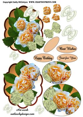 Apricot Bows and Roses 2 Card Sheet