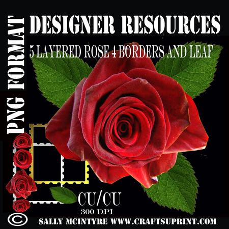 Designer Red Rose with Leaf Layered Png Format