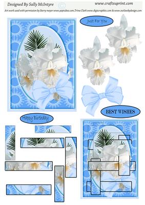 Intertwined Pyramid Pale Blue with White Orchids Pretty Card