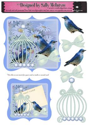 Ntage Blue Birds Card Blue and Insert or 2 Cards Your Choic