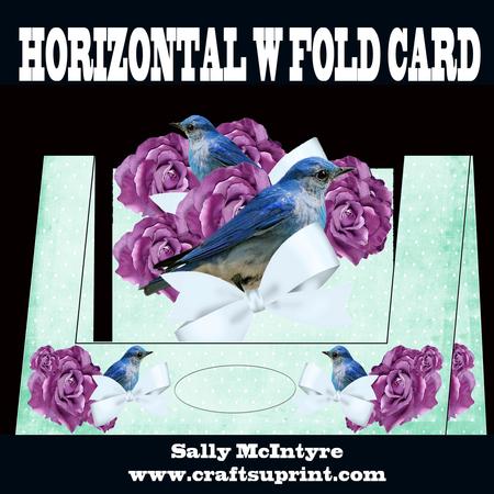 Horizontal W Fold Blue Birds and Roses