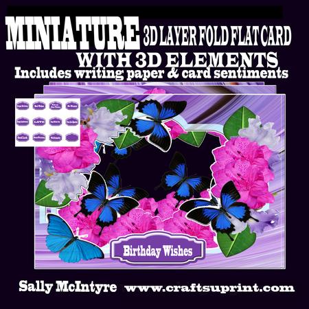 Miniature 3D 3layer Card Purple and Butterflies