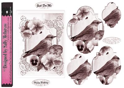 Sepia Bird Pansies Pyramid