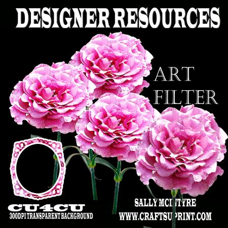 Art Filtered 3 Pink Ruffled Roses with Single Rose and Frame