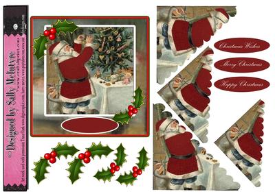 Vintage Santa Trimming the Tree Corner Pyramid