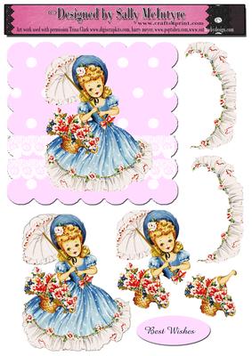Vintage Girl in Bonnett 3D Pink