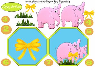 Elephan Inblue with Bows Birthday Numbers from 2 to 8