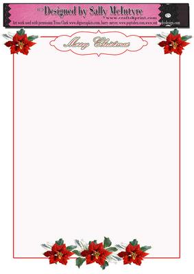 Christmas Letterhead Holly and Poinsettia Merry Christmas