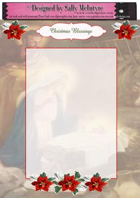 Christmas Letterhead Holly and Poinsettia Christmas Blessing
