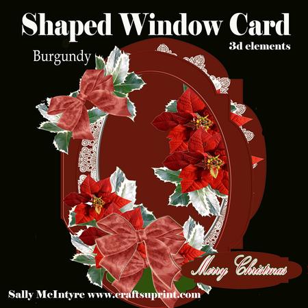 Burgundy,lace and Poinsettia Shaped Window Card