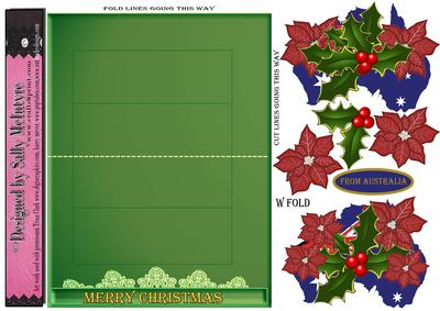 W Fold Card with 3D Holly and Poinsettia Map of Australia Le