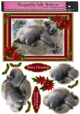 Koala at Christmas Aussie Christmas Card Pyramid and 3D