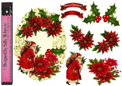 Christmas Vintage Santa and Poinsettia