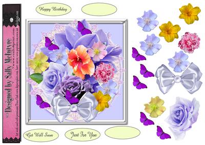 Summer Flowers Purple Floral and Butterflies