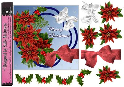 160 x 160 Poinsettia Holly and Blue Christmaas Card 160x160