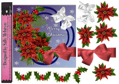 160 x 160 Poinsettia Holly and Lilac Christmas Card 160x160