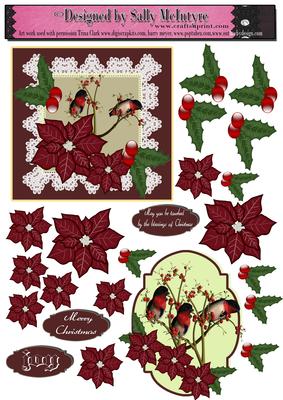 Joy at Christmas Poinsettias Holly and Lace