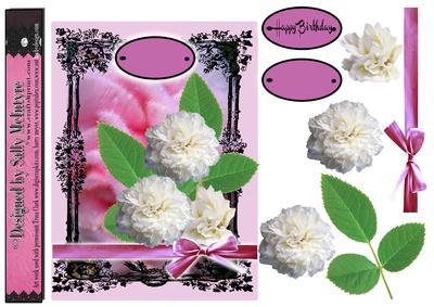 White Camelias and Hot Pink and Black Happy Birthday