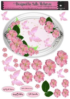 Peony Roses and Butterflies 3D Silver Frame