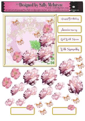 Pink Peony Gold Butterflies Lots to 3D