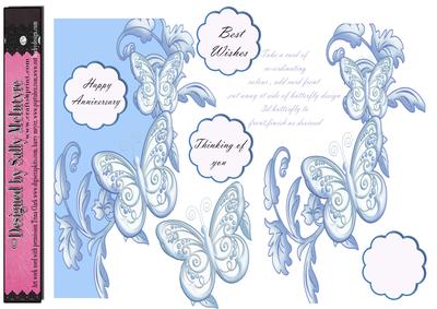Butterfly Blue Cut Away Card Multiple Greetings