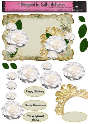 White Camelias on Vintage Notepaper 3D