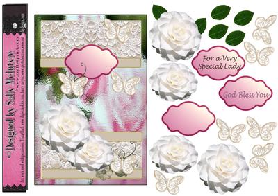 Camelias,flowers,lace and Multiple Butterflies