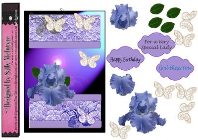 Violet Iris,lace and Butterflies