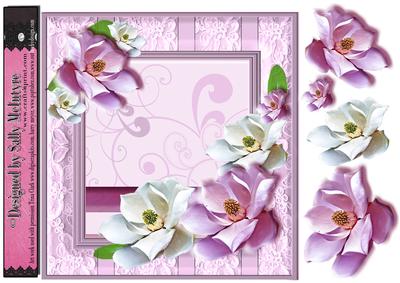 Pink Lace Frame with Magnolias