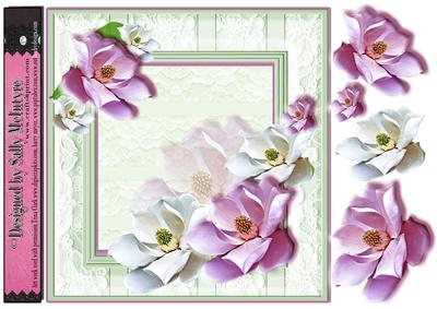 Pale Green and Pink Lace Frame with Magnolias