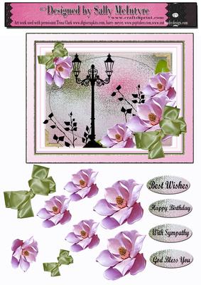 Vintage Lamp Post with 3D Magnolias