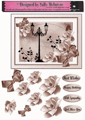 Vintage Sepia Lamp Post with 3D Magnolias
