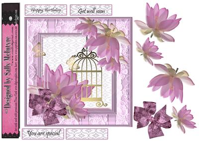 3D Waterlilies,gold Birdcage and Butterflies,birthday