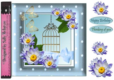 Aqua and Purple Special Card Waterlillies ,bows