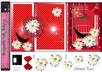 Red and White Spot Fold Back Card with Daisys