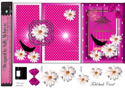 Hot Pink and White Spot Fold Back Card with Daisys