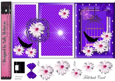 Purple and White Spot Fold Back Card with Daisys