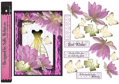 3D Waterlillies,gold Butterflies,ladies Black and Hot Pink F