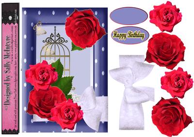 Happy Birthday Blue Spot Frame Red Roses