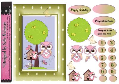 Pink Owl in Frame 3D with Numbers Age Card