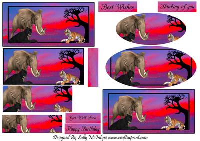 Sunset in the Jungle 2 Card Sheet Pyramid. Happy Birthday Get Well Soon Thinking of You Best Wishes