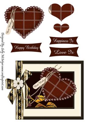 Happiness is Love is Happy Birthday Heart Centre Decoupage