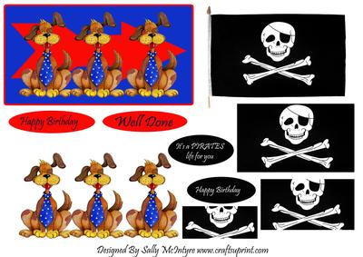 2 Card Sheet Its a Pirates Life + 3 Cute Dogs