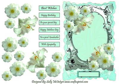 Pale Green with Green T Flowers with Silver Frame and Flora
