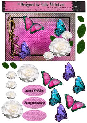 Hot Pink with Butterflies and Flowers 3D