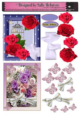 Roses and Floral 3D Card 2 Per Sheet