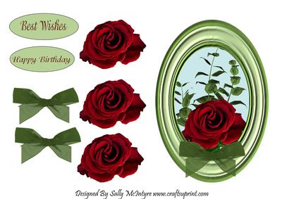 Red Rose in Green Glass Frame