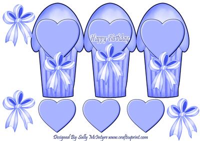Happy Birthday Cupcake Double Fold Blue